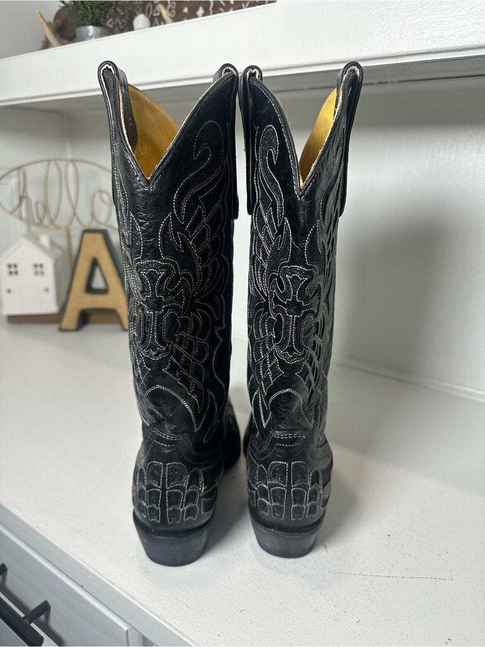 Cavender's Cowboy Boots Womens 7 Black Leather Western Cowgirl Boots Embroidered - Picture 6 of 10